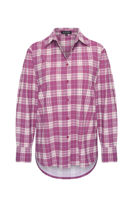 Travel Blouse Light Oversized Autumn Check Print Magenta Purple 202863