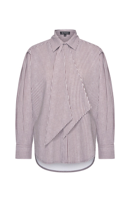 Travel Blouse Oversized Bow Stripe Print Winter Grey 202875