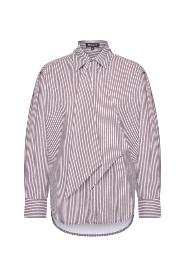 Travel Blouse Oversized Bow Stripe Print Winter Grey 202875