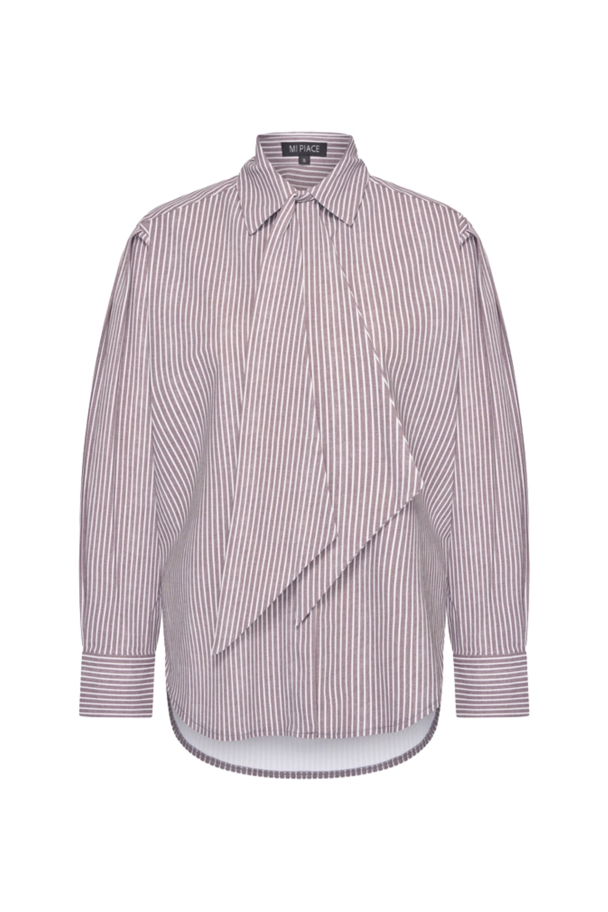 Oversized reisblouse van Mi Piace met strikprint in grijs, geschikt voor winter, met opvallende streepdetails en comfortabel model.