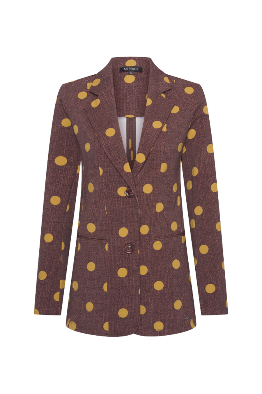 Lichte reisblazer van Mi Piace met dot structuur print in mahonie, geschikt voor zakelijk en casual gebruik.