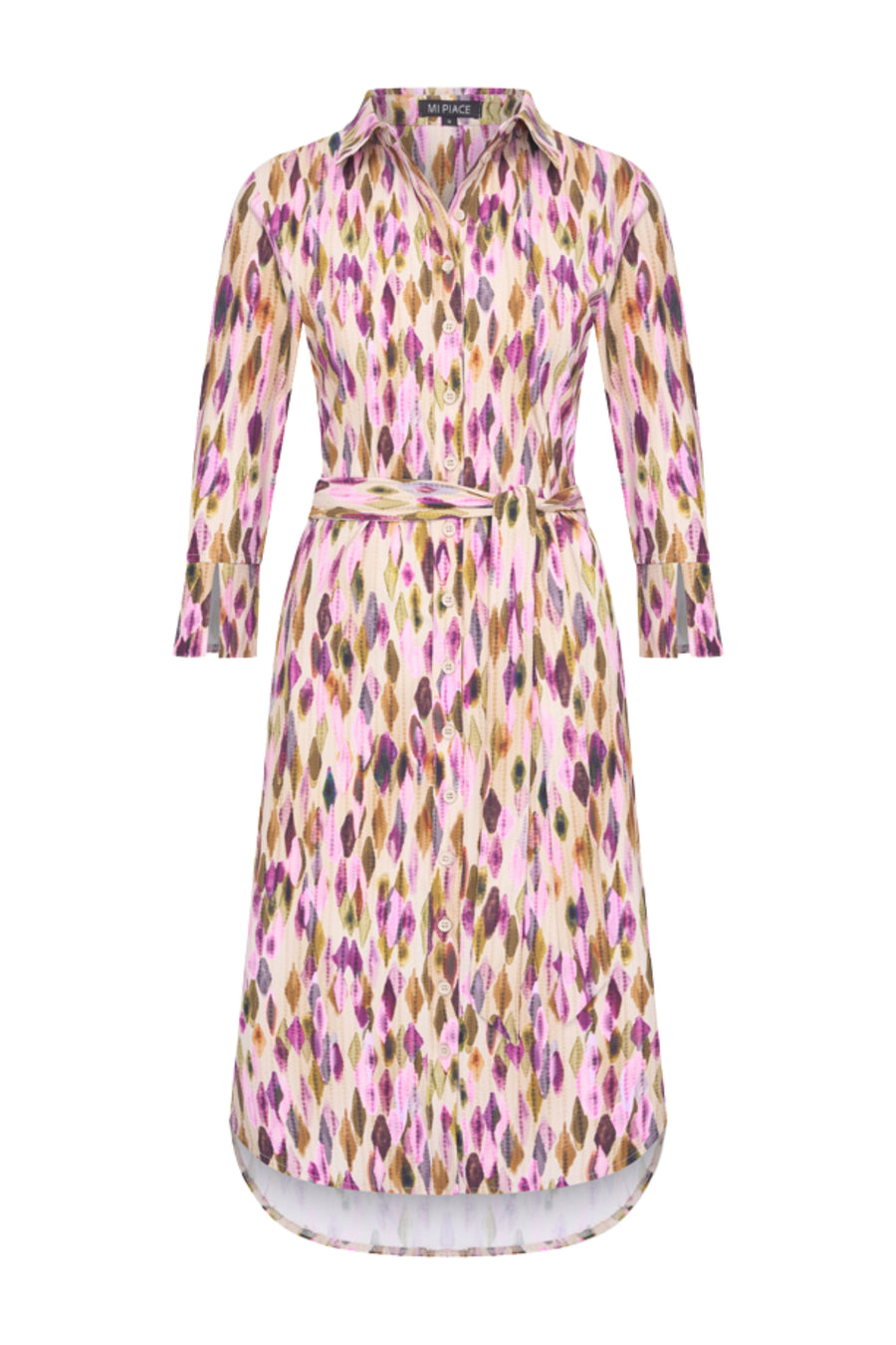 Multicolore travel jurk met Argyles print van Mi Piace, casual en stijlvolle zomerjurk op model.