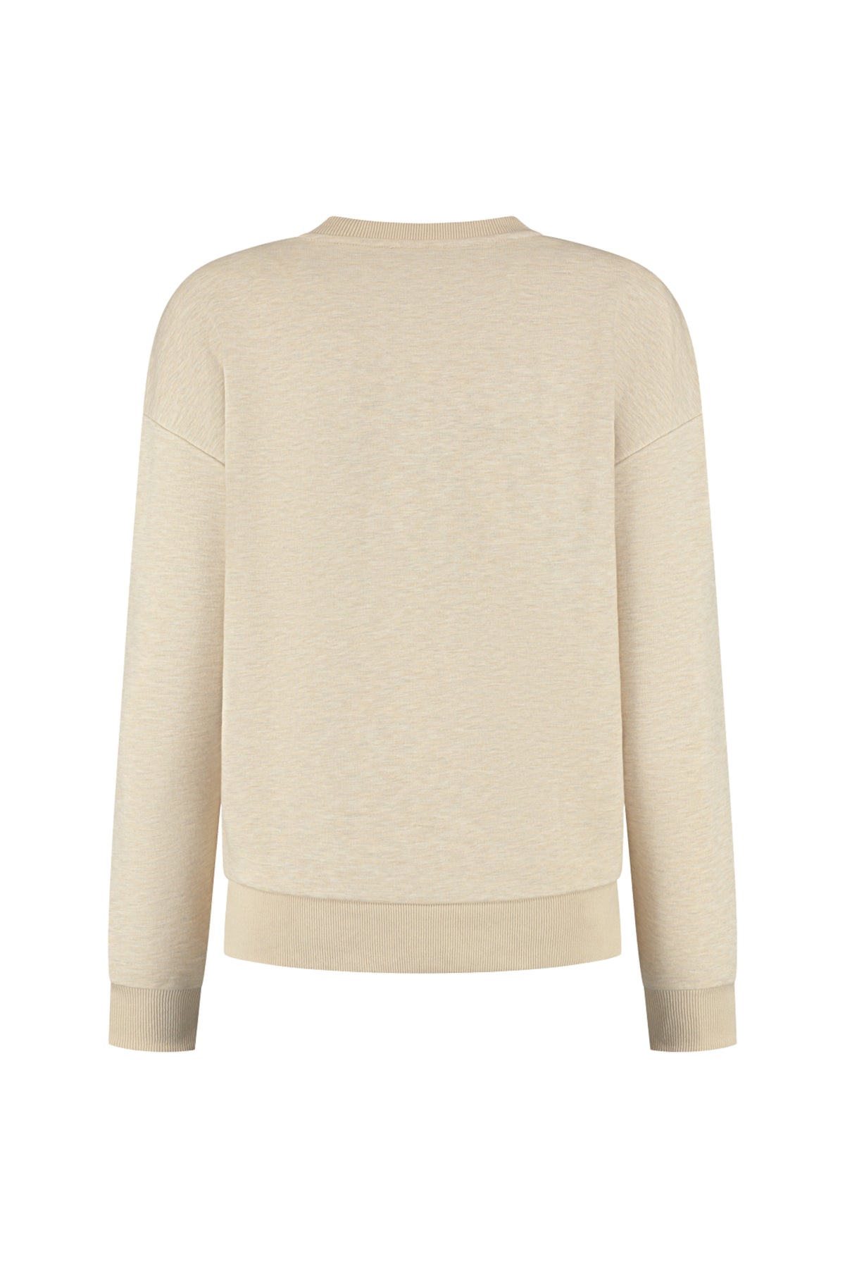 Lady Day trui Academy Vanilla Melange L25-301-3569, zachte gebreide trui met melange patroon en ronde hals, gedragen door een model.