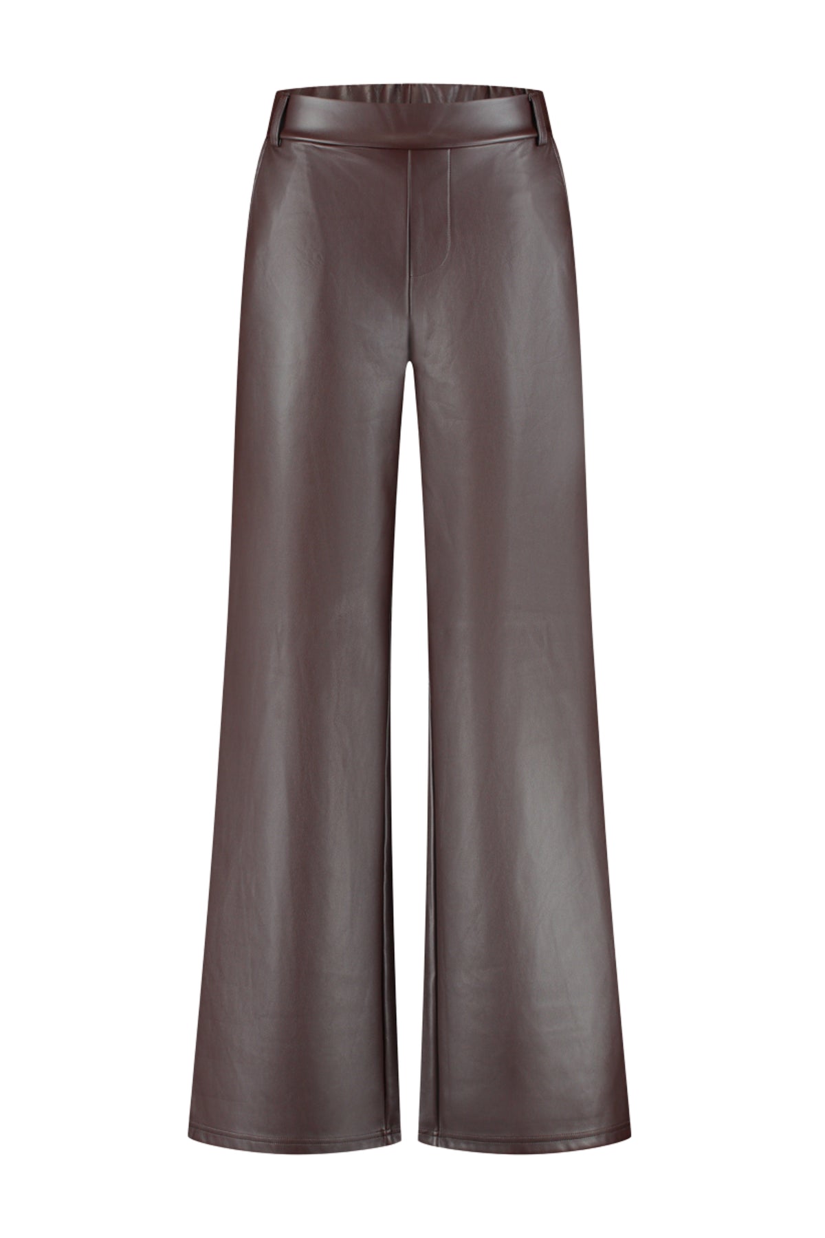 Donkere bruine Chelsea broek van Lady Day, getailleerd met elastische taille en ritsluiting, geschikt voor casual en stijlvolle outfits.