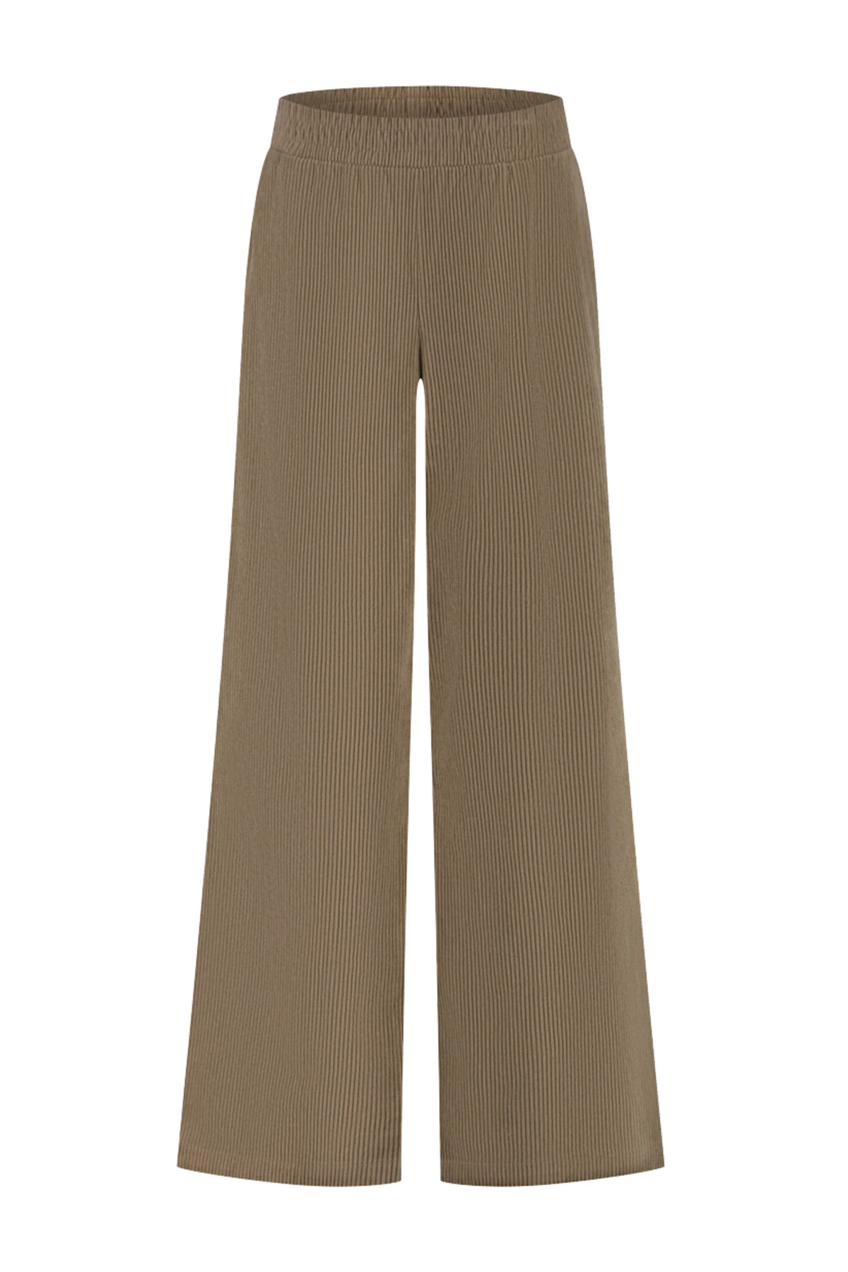 Lady Day Falcon Walnut broek met rechte snit en verstelbare taille, zichtbaar in de afbeelding.