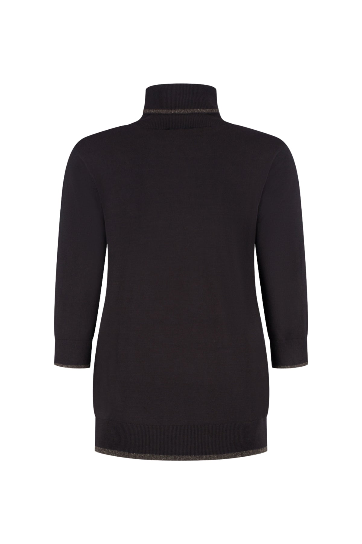 Donkerbruine Lady Day Top Lenora L28-601-3580 met ronde hals en zachte stof, gedragen door een model.
