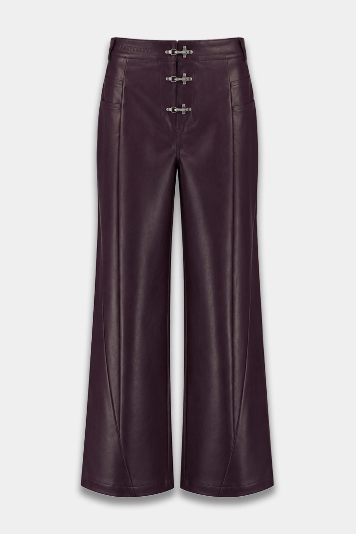 Harper & Yve Meave Huckleberry broek met rechte snit en elastische taille, gedragen door een model op een witte achtergrond