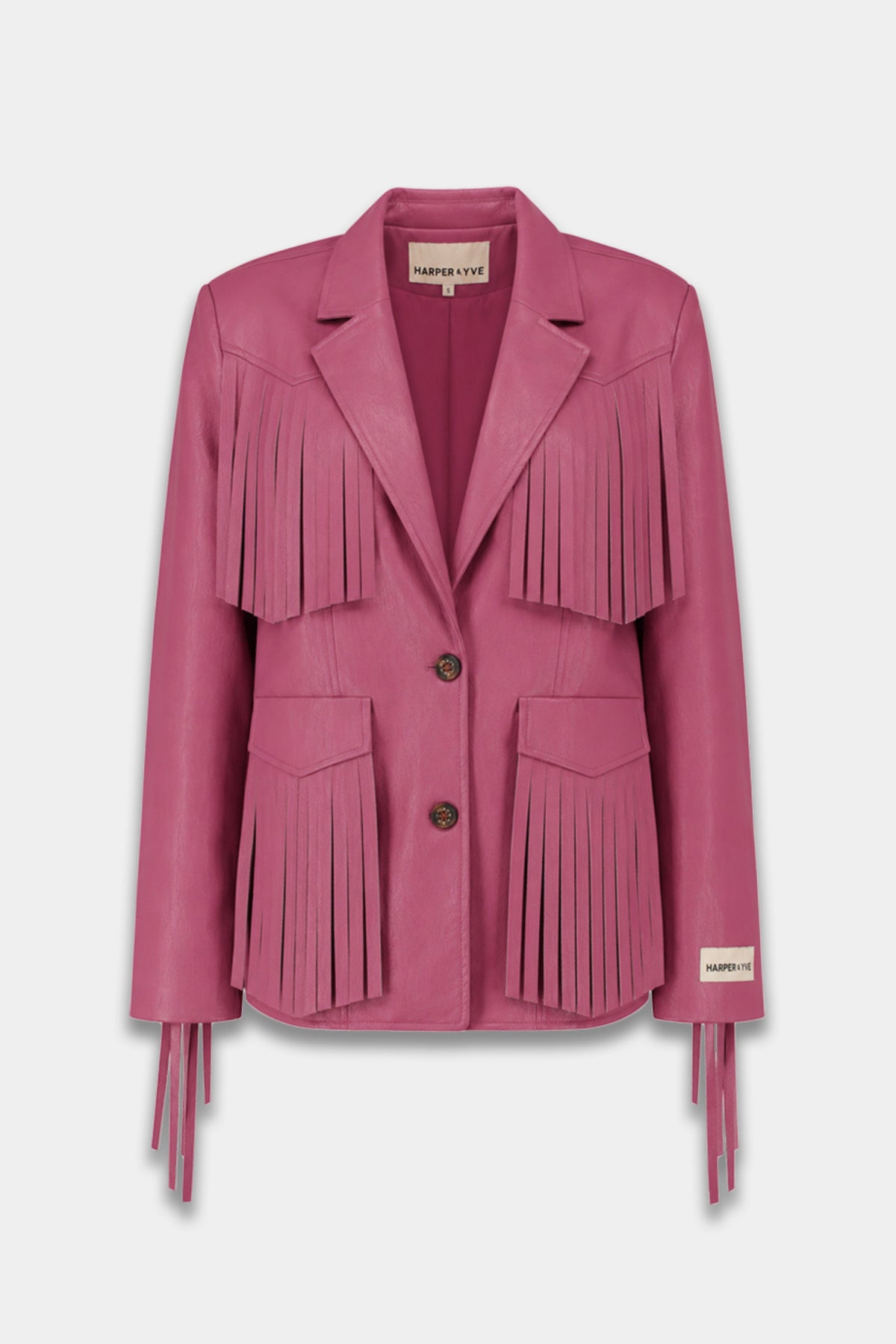 Harper & Yve Casey Violet Quartz jas met gewatteerde afwerking en rillette details, gedragen door een model.