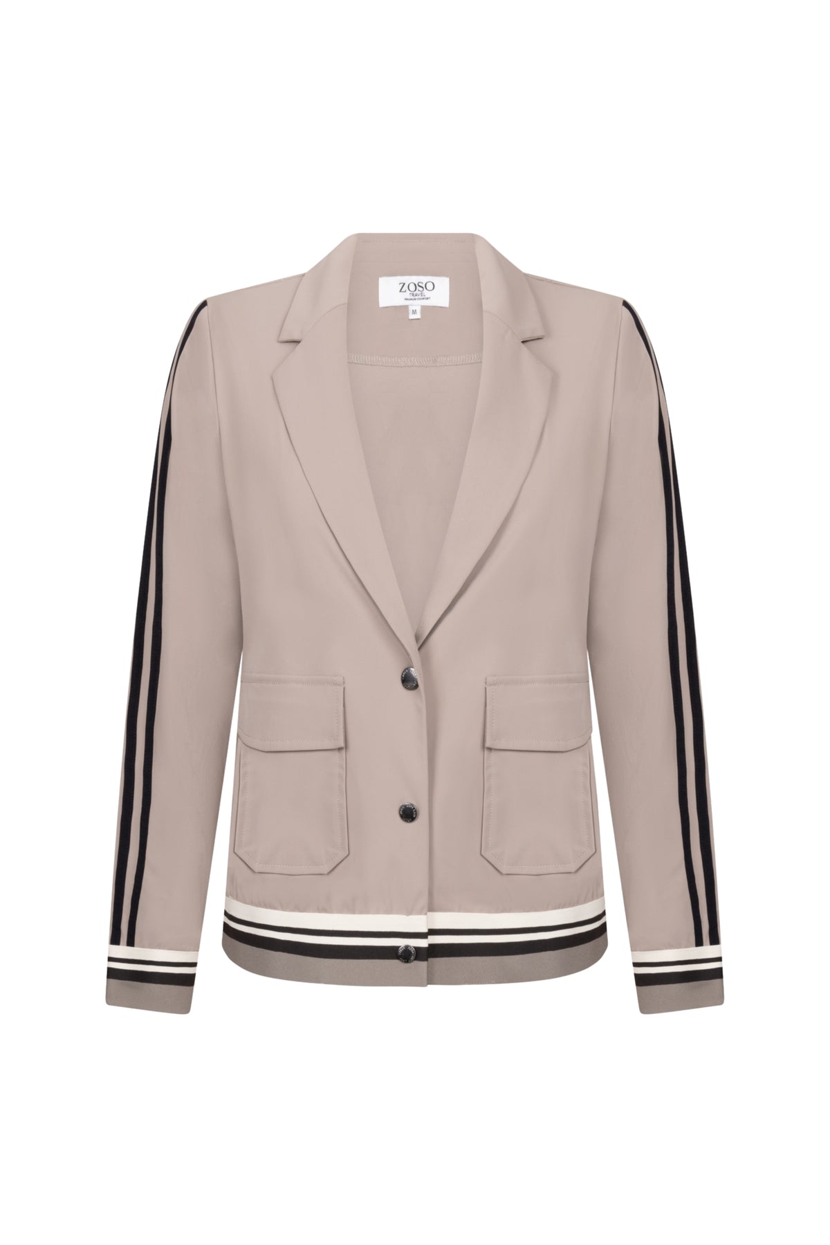 Taupe reiskostuum blazer van Zoso, model Arian, voor dames, met een stijlvolle en comfortabele pasvorm.