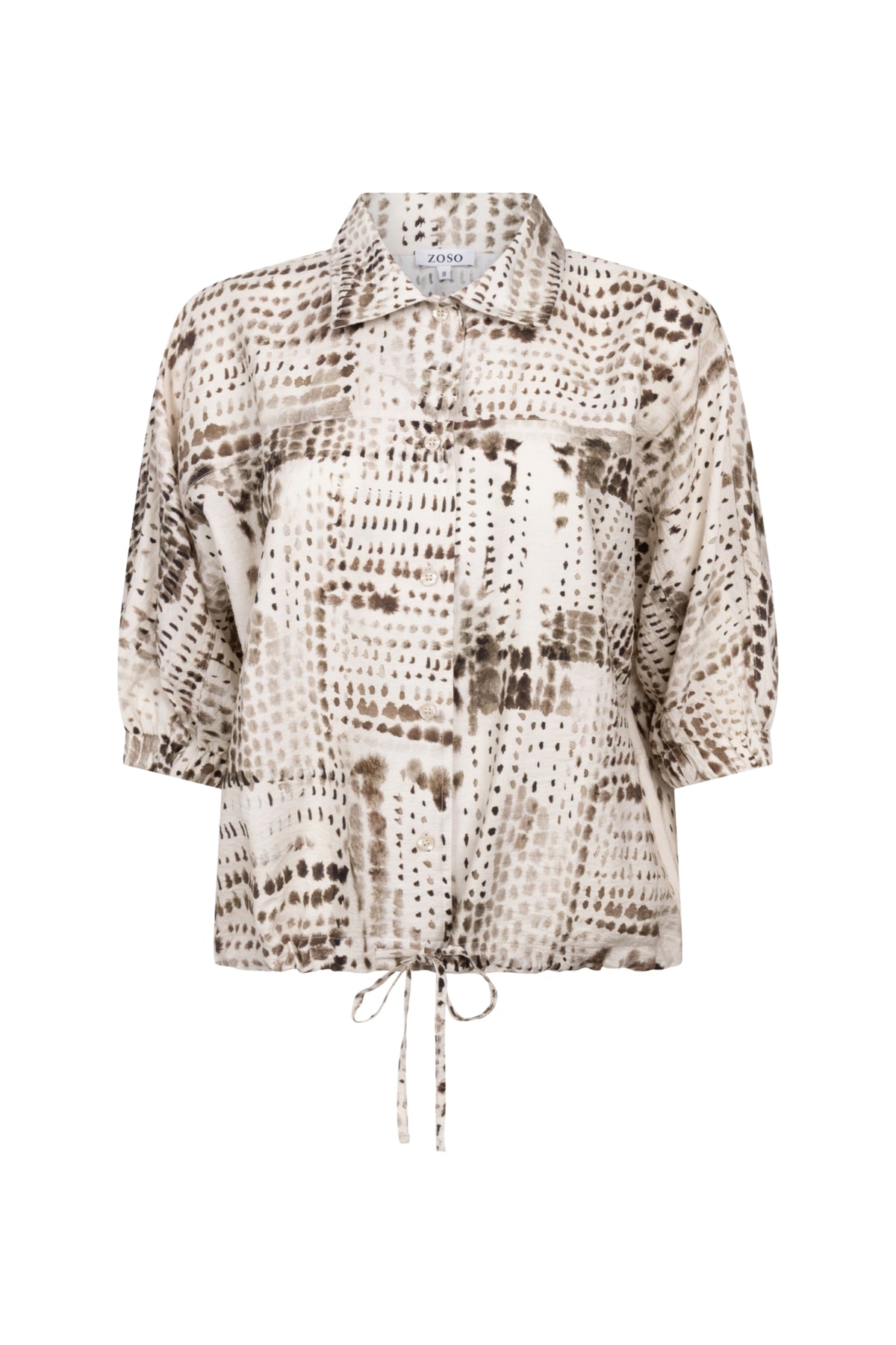 Zoso blouse Barbara Ivory Espresso 264 met lange mouwen en elegante pasvorm, zichtbaar in de afbeelding.