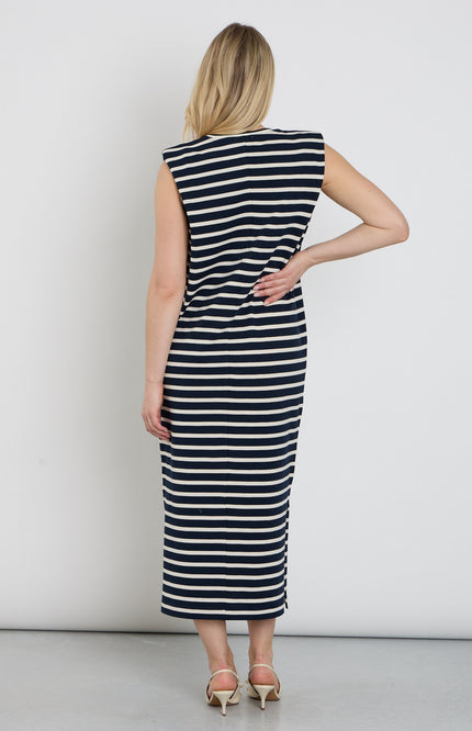 You're My Lobster by K-design Jurk Midi Mouwloos Gestreept Navy C752L Stretchshop.nl
