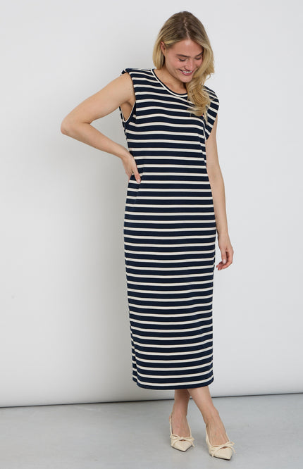 You're My Lobster by K-design Jurk Midi Mouwloos Gestreept Navy C752L Stretchshop.nl