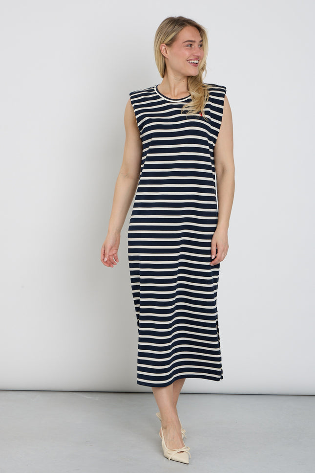 You're My Lobster by K-design Jurk Midi Mouwloos Gestreept Navy C752L Stretchshop.nl