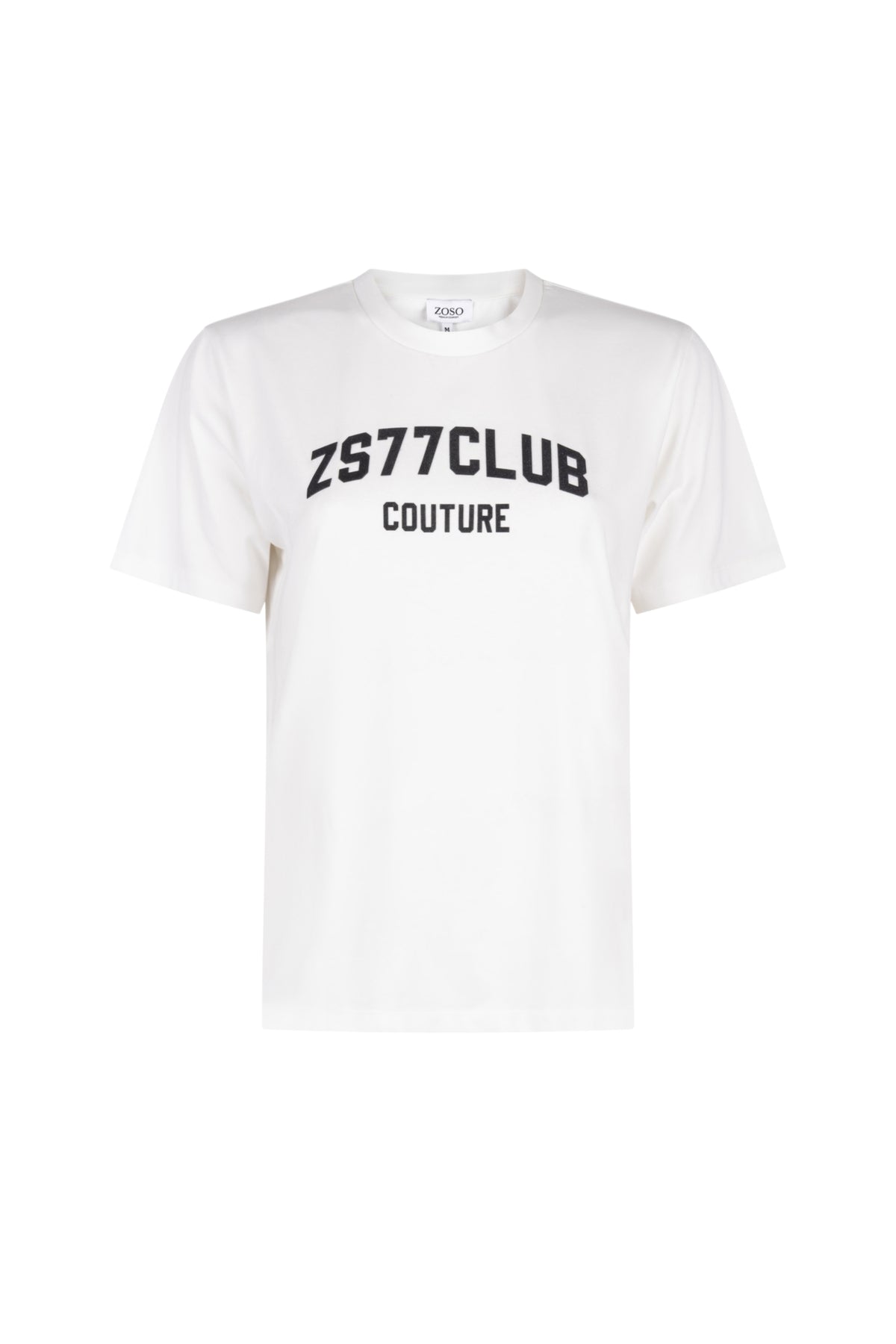 Zoso Couture ivoorzwarte T-shirt met ronde hals en korte mouwen, casual stijl, op witte achtergrond.