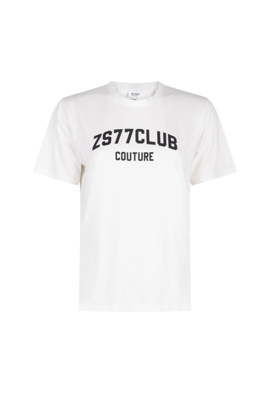 Zoso Couture ivoorzwarte T-shirt met ronde hals en korte mouwen, casual stijl, op witte achtergrond.