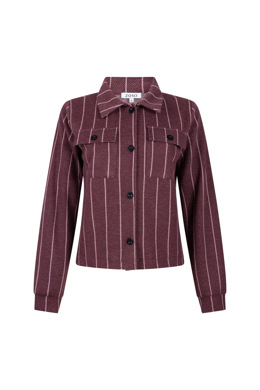 Zoso Doutzen Bordeaux jacket met rits en kraag, modieus en comfortabel, gedragen door een model.