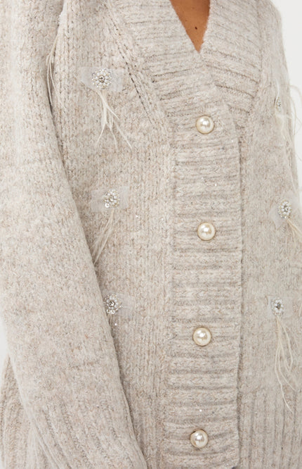 Vest Embellished Feathers Light Sand W25.02716