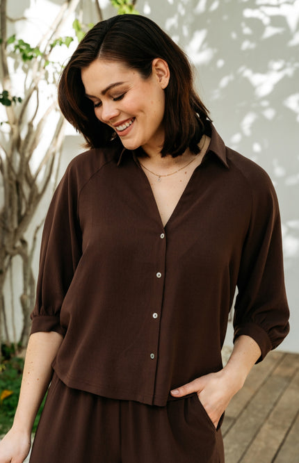 &Co woman Blouse Marijke Chocolate BL436 Stretchshop.nl
