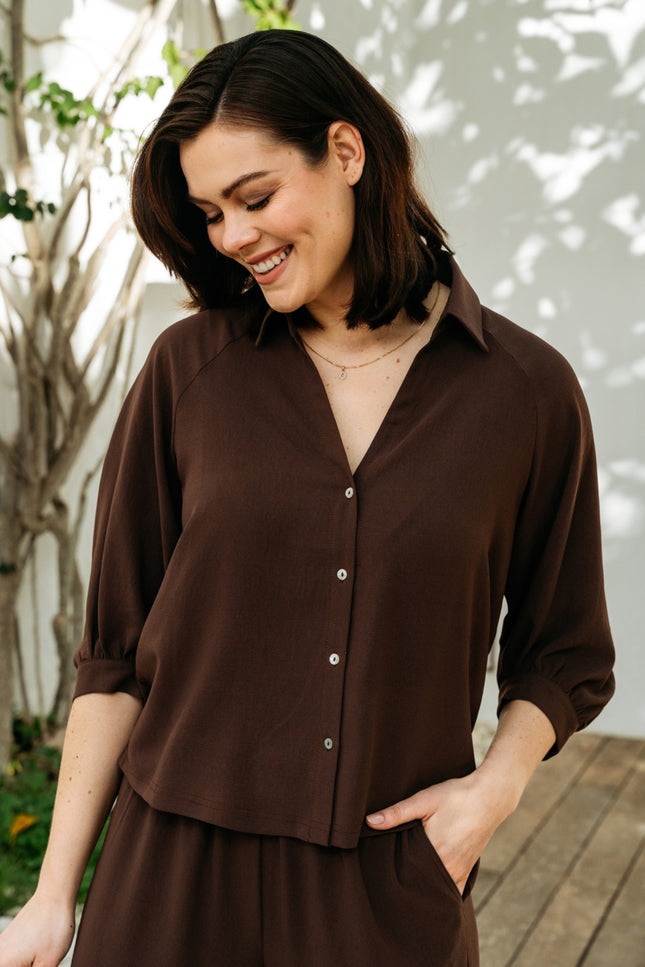 &Co woman Blouse Marijke Chocolate BL436 Stretchshop.nl