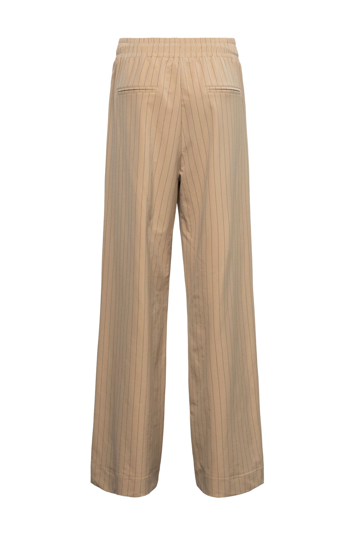 Lange &Co woman Travel Broek Parisa Stripe Sunset met verticale strepen en comfortabele pasvorm, zichtbaar op de afbeelding.