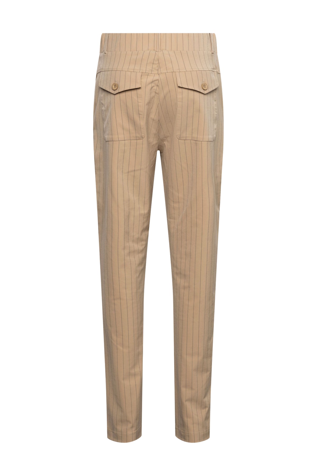 Lichtroze en witte gestreepte reisbroek van &Co woman met comfortabele pasvorm en bohemien stijl, ideaal voor vakantie.