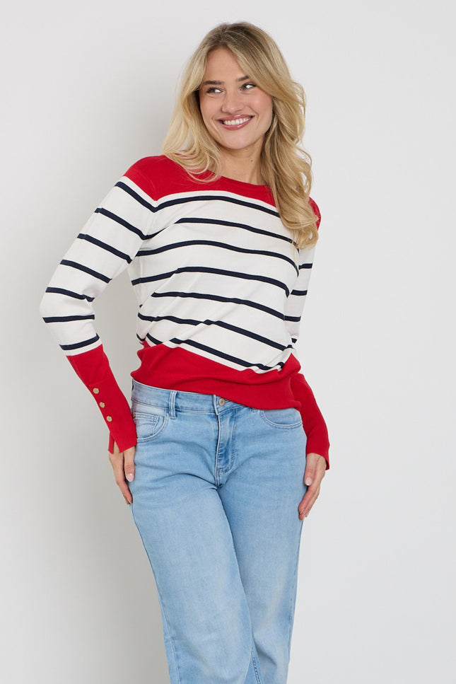 Freequent Trui Fqkatie True Red Star Offwhite 207512 Stretchshop.nl