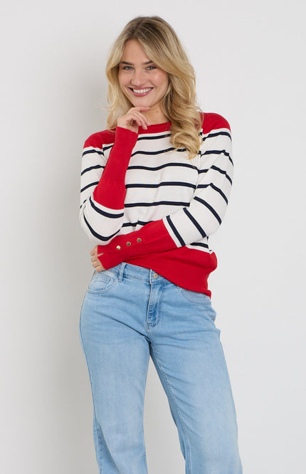 Freequent Trui Fqkatie True Red Star Offwhite 207512 Stretchshop.nl