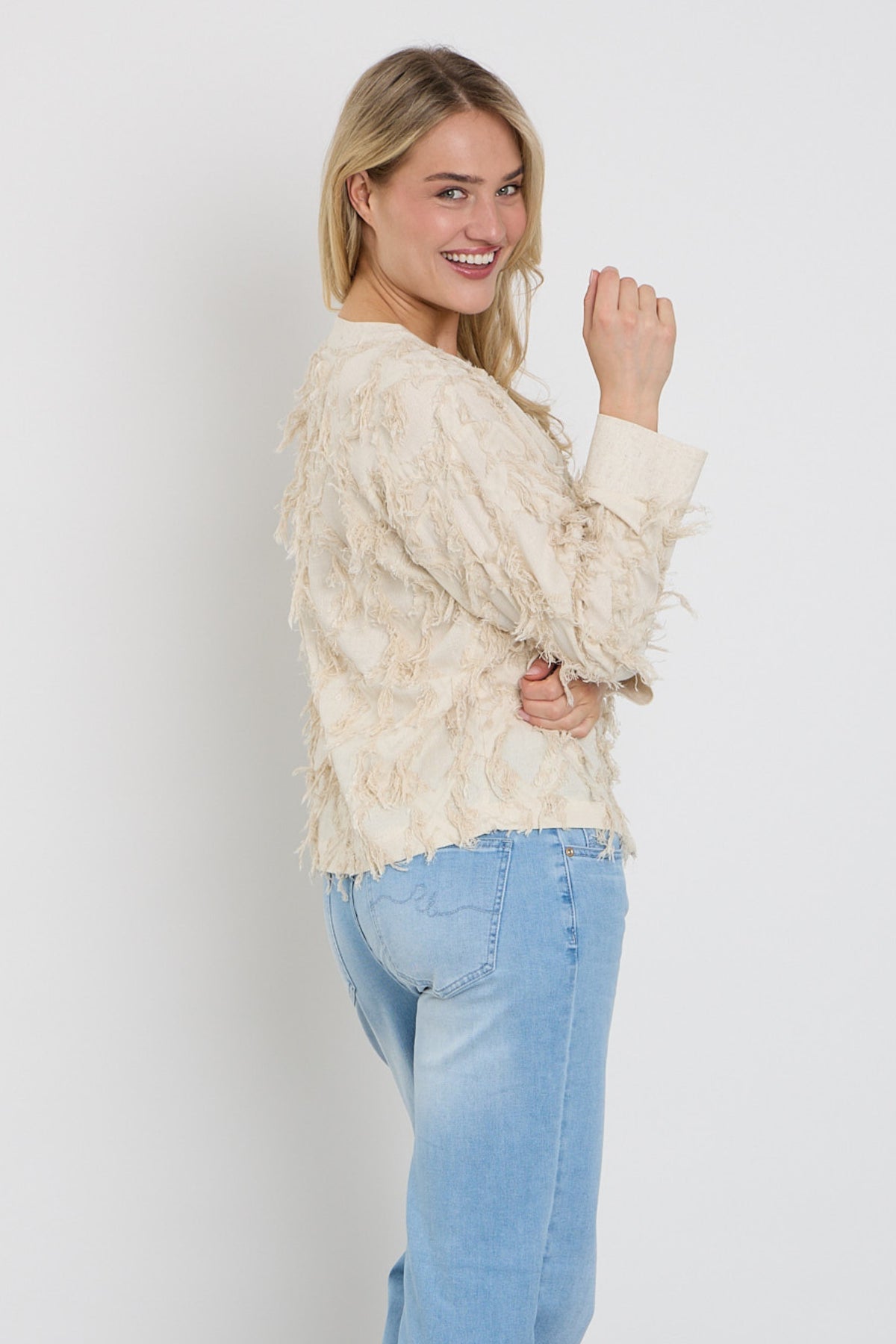 Lichtgrijze Freequent jas Fqfolly Moonbeam Melange met capuchon en ritssluiting, geretourneerd op de webshop.