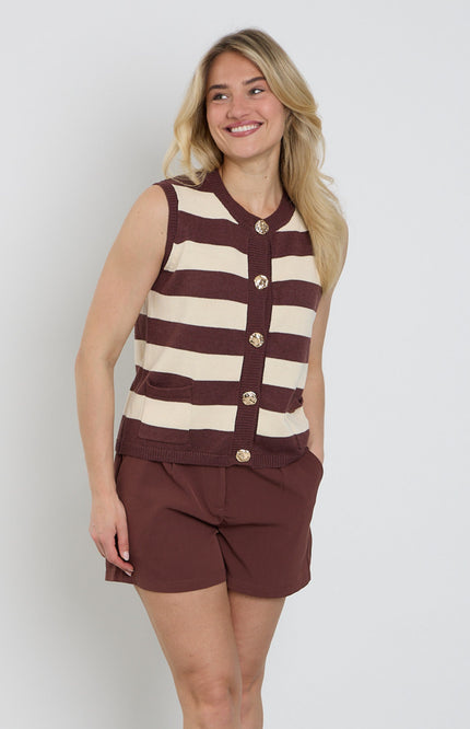 Ydence Top Knitted Judith Brown Ecru Stretchshop.nl