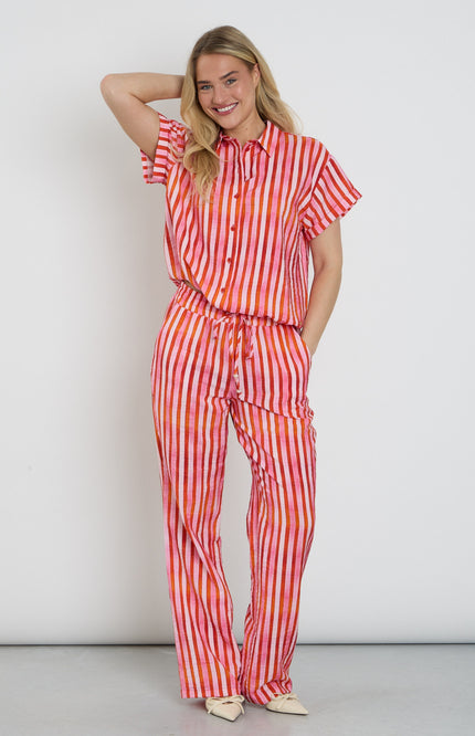 Elvira Casuals Broek Roos Summer Stripes Stretchshop.nl