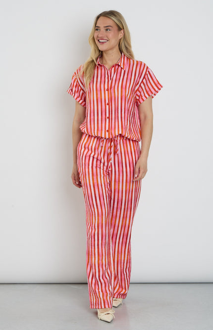 Elvira Casuals Broek Roos Summer Stripes Stretchshop.nl