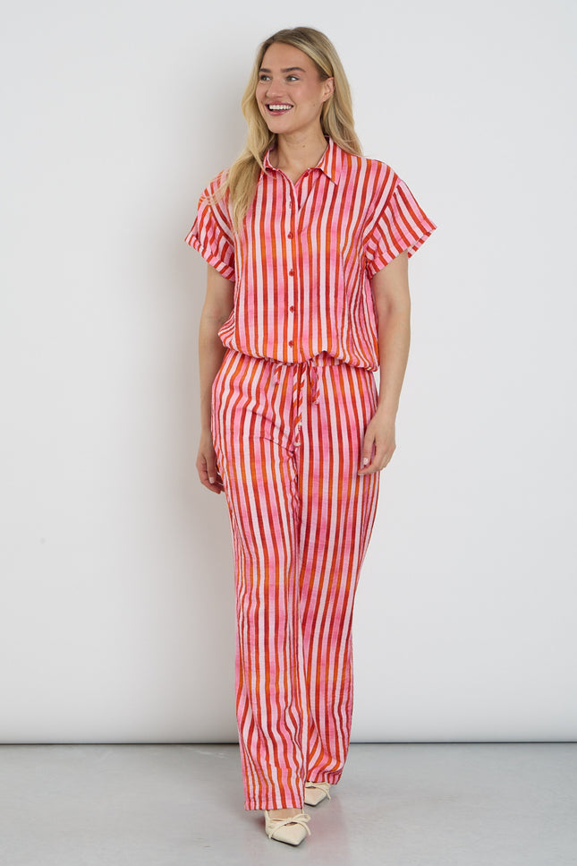 Elvira Casuals Broek Roos Summer Stripes Stretchshop.nl