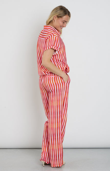 Elvira Casuals Broek Roos Summer Stripes Stretchshop.nl