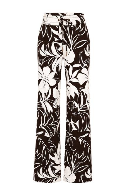 Travel Broek Tropical Hibiscus Print Espresso 202433