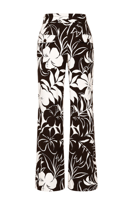 Travel Broek Tropical Hibiscus Print Espresso 202433