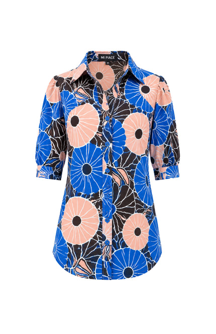 Travel Blouse Desert Anemone Print Nautic Blue 202270