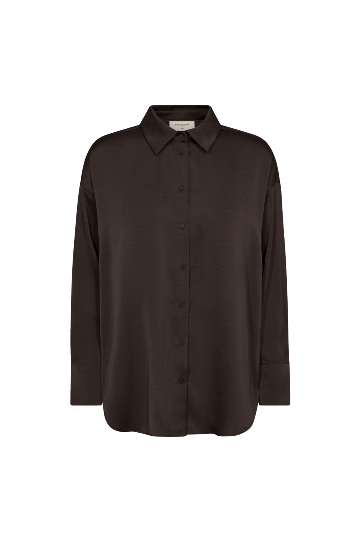 Vrijequent Fqnira Mole blouse met lange mouwen en knoopsluiting, zachte stof in een neutrale kleur.