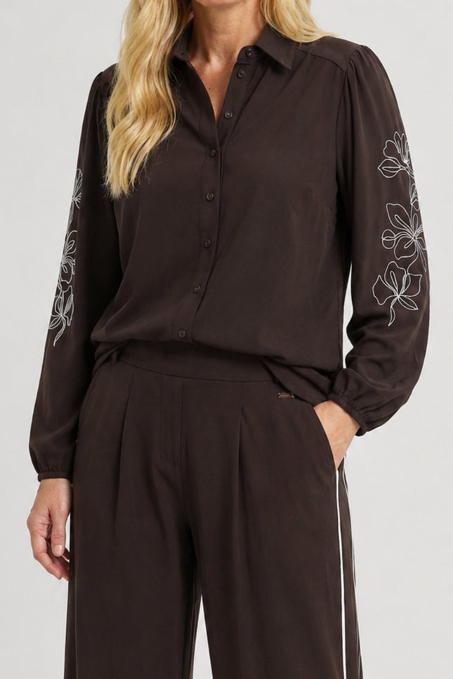 Travel Blouse Larixxe Brown Offwhite