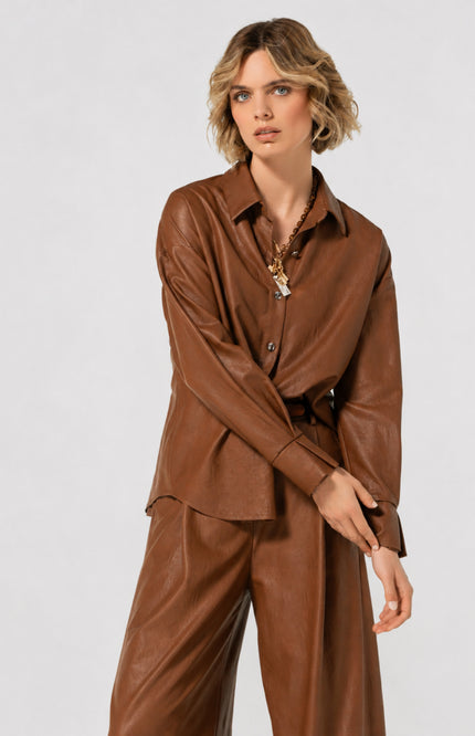 Blouse Vegan Leather Caramello 4605-36