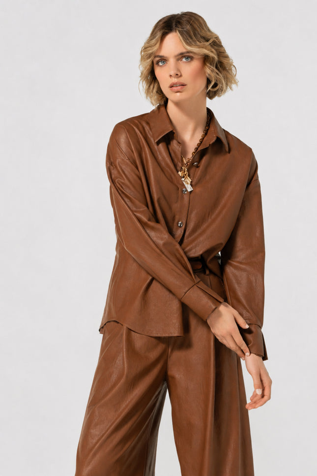 Blouse Vegan Leather Caramello 4605-36