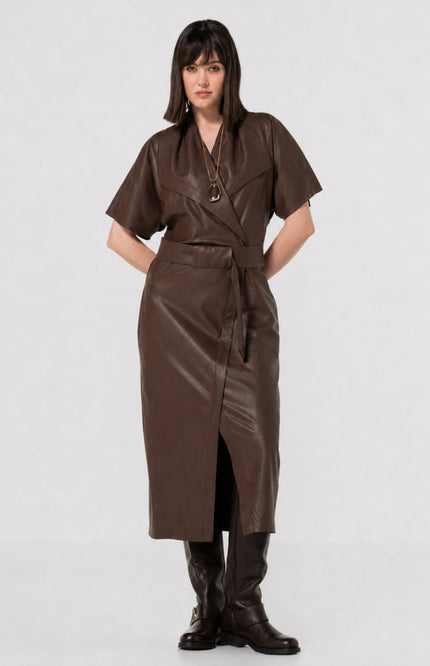 Jurk Vegan Leather Cacao 4105-32