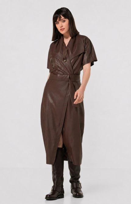 Jurk Vegan Leather Cacao 4105-32