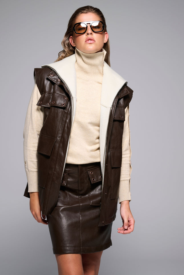Rok Lederlook Met Fantasie Chocolate Brown D755L