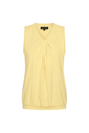 Lemon gele travel top met plooien van het merk Mi Piace, zichtbaar in de afbeelding.