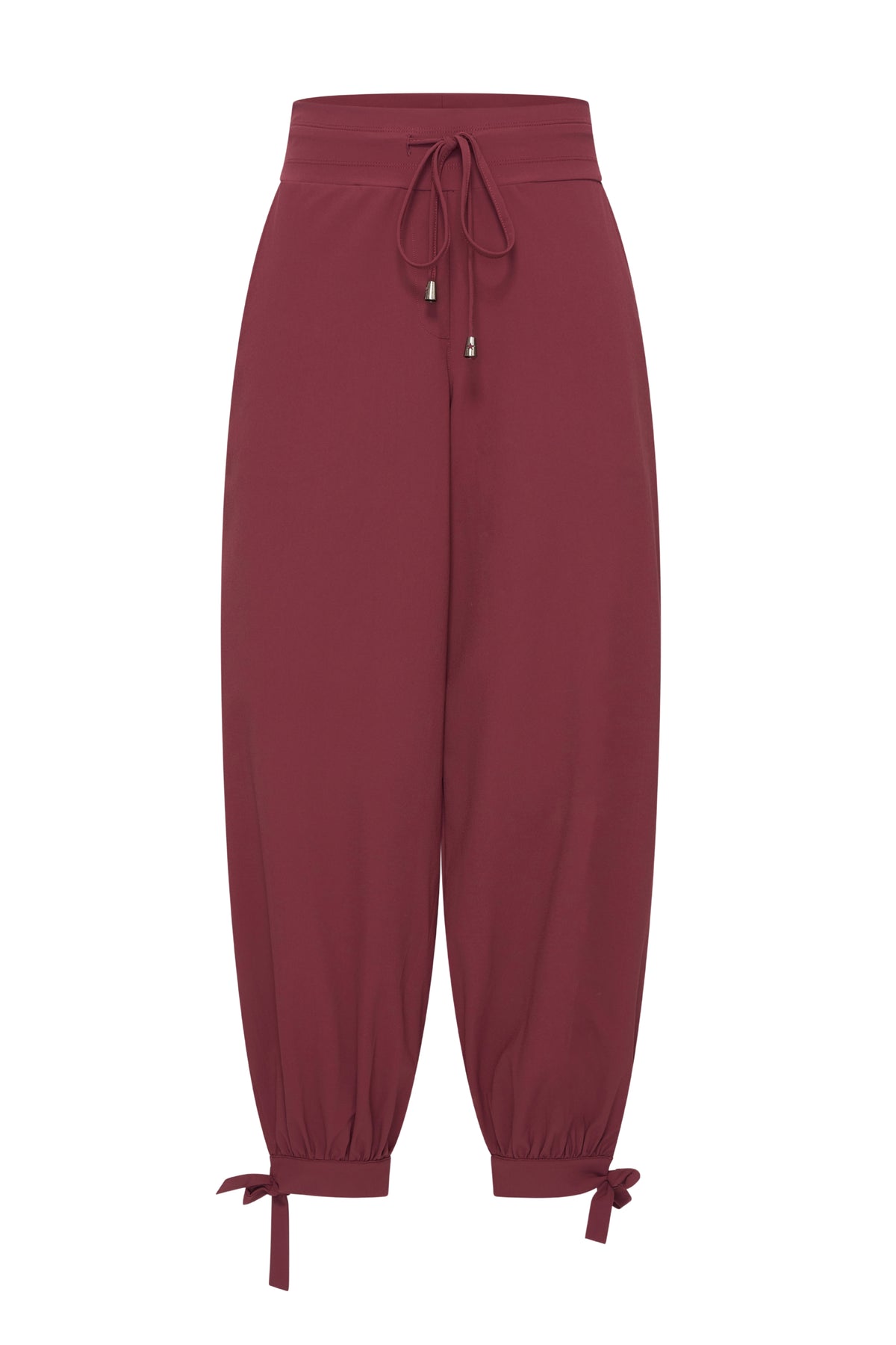 Mi Piace travel balloon broek met knoop en tailleband in bordeauxrood, comfortabel en stijlvol voor dagelijks gebruik.