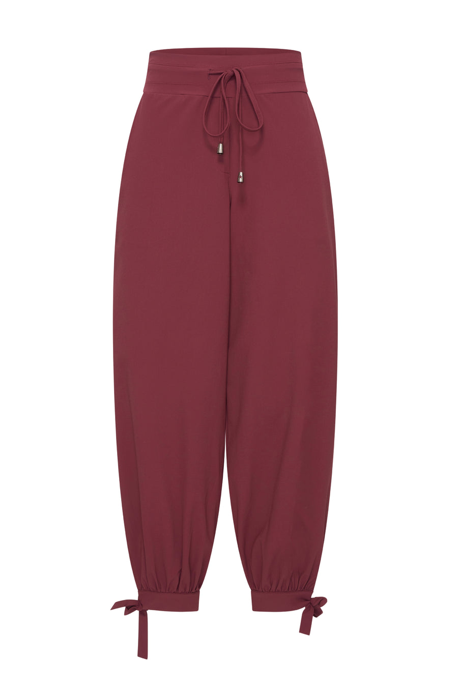 Mi Piace travel balloon broek met knoop en tailleband in bordeauxrood, comfortabel en stijlvol voor dagelijks gebruik.