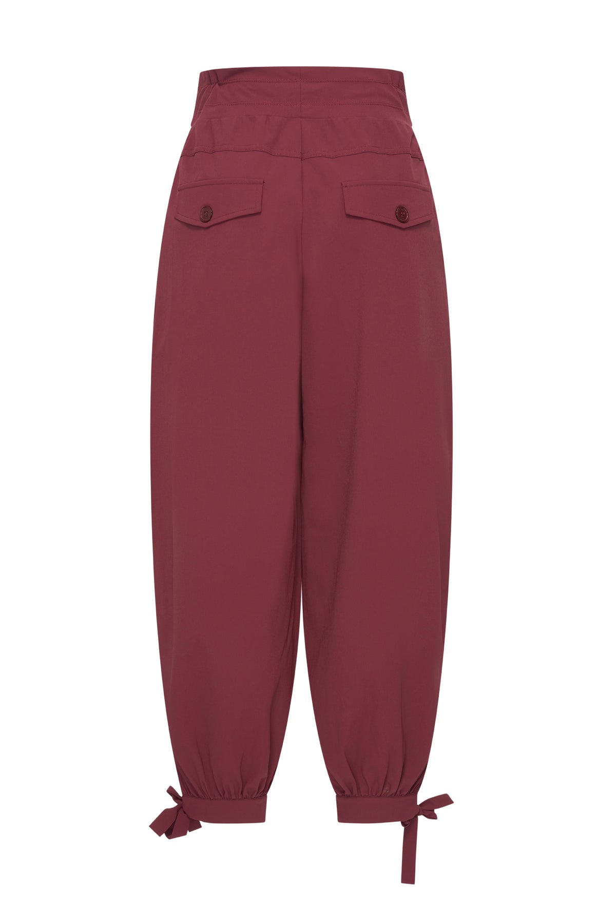 Mi Piace Travel Balloon Bottom Bow broek in bordeaux met wijde pasvorm en ballonmodel, stijlvolle damesbroeken voor comfortabel dragen