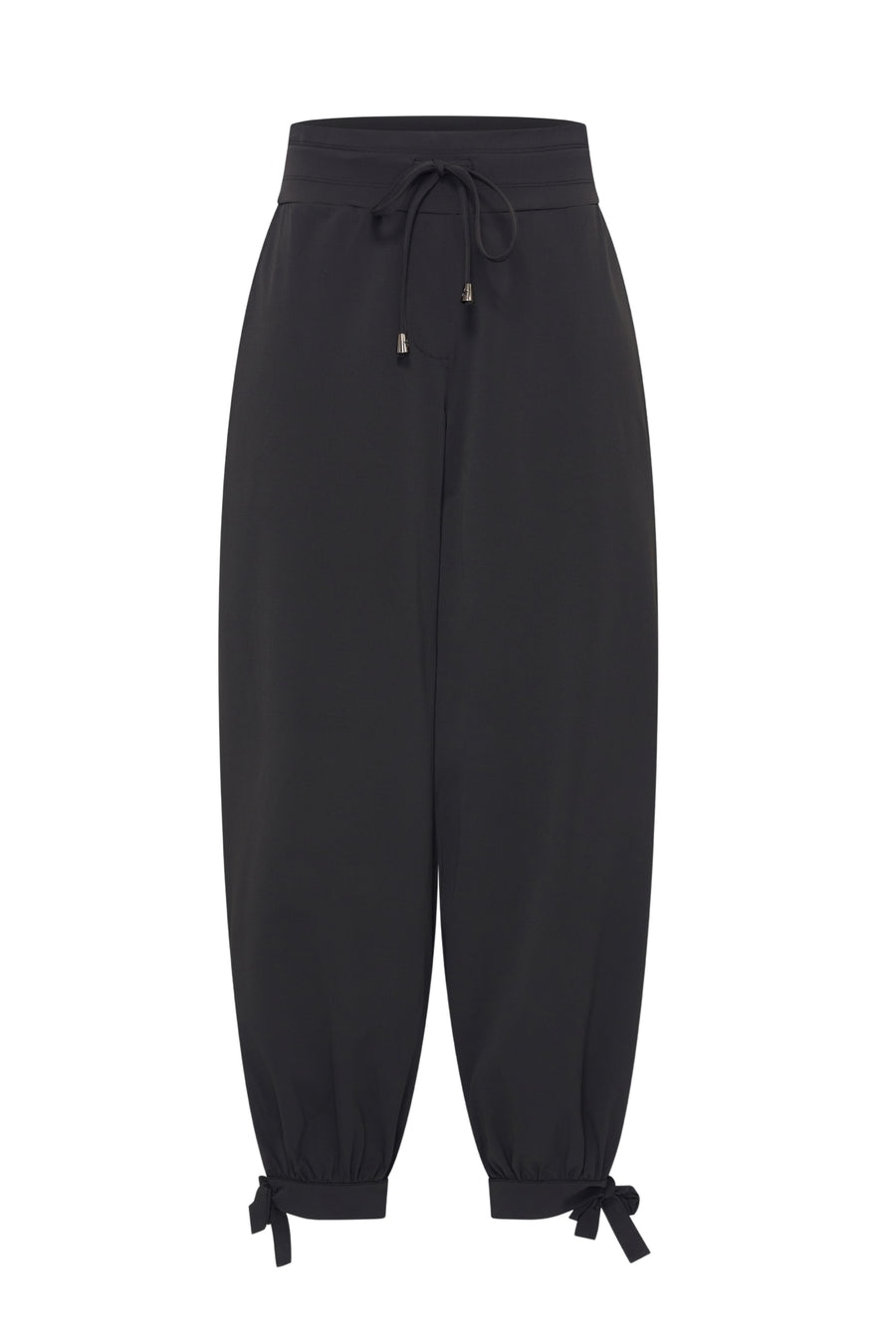 Zwarte Travel Balloon Bottom Bow broek van Mi Piace, met een wijde pasvorm en strikdetails, geschikt voor casual en stijlvolle outfits.