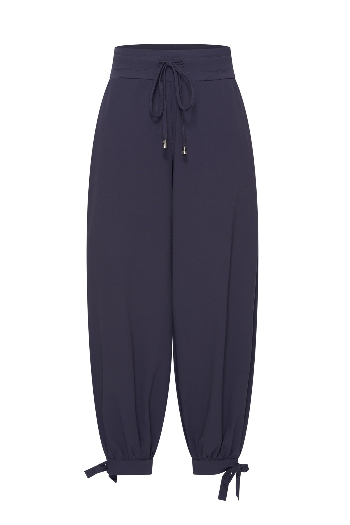 Navy blauwe Travel Balloon Bottom Bow broek van Mi Piace, met een losse pasvorm en opvallende ballonachtige onderkant.