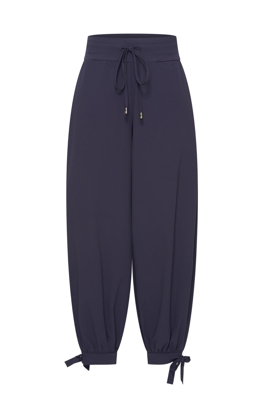 Navy blauwe Travel Balloon Bottom Bow broek van Mi Piace, met een losse pasvorm en opvallende ballonachtige onderkant.